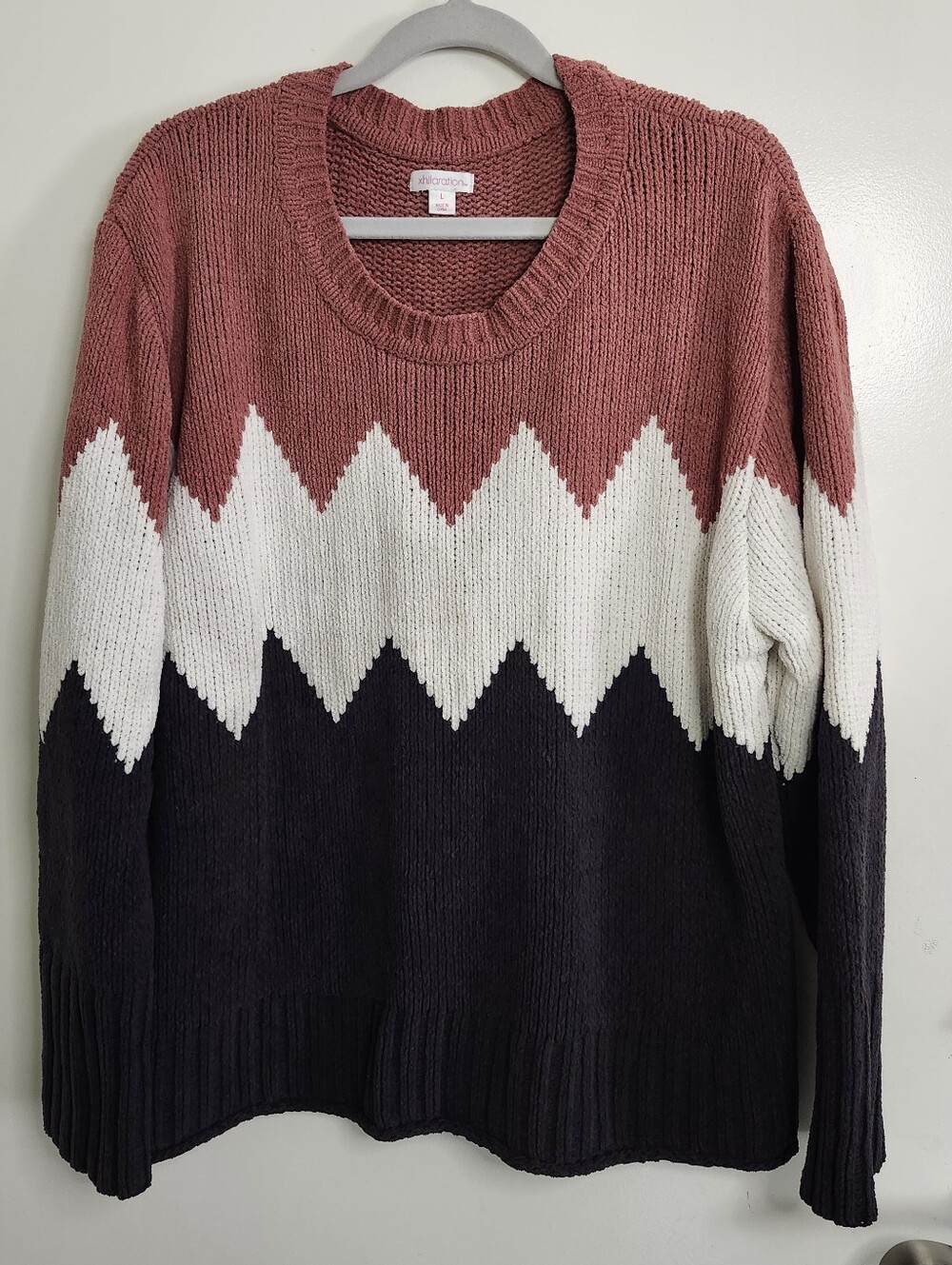 Xhilaration Nordic Chunky Knit Oversized Colorblock Sweater Pullover L